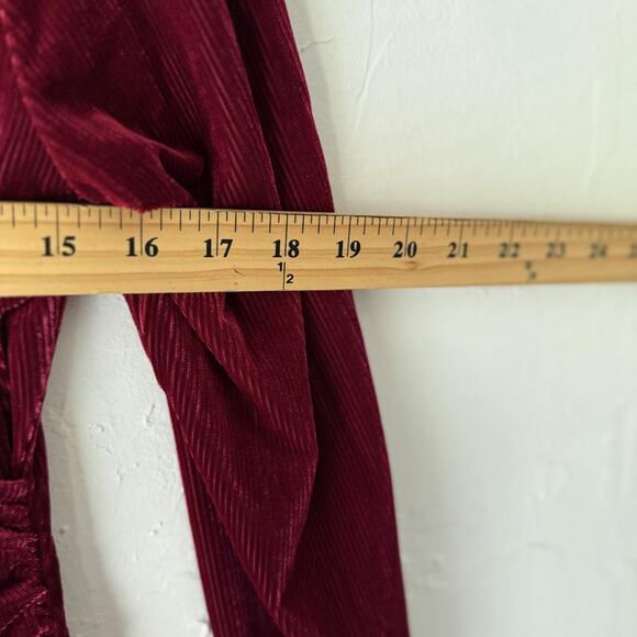 Chocolate Dress Womens Medium Red Velvet Long Sleeve Ruched Wrap Vampire Witchy - Picture 3 of 8